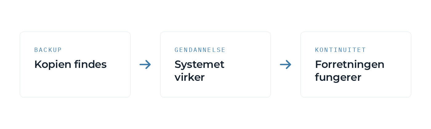 Tre led i kæde: Kopien findes → Systemet virker → Forretningen fungerer.